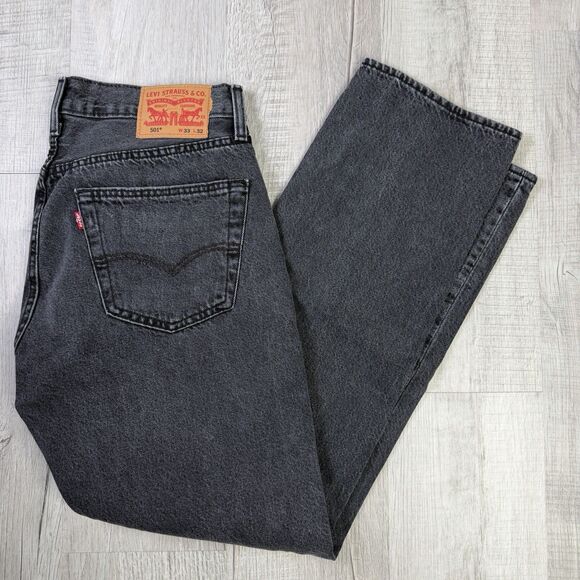 Levi's Other - Levis Jeans Mens 33x32 Black 501 Straight Button Fly Western Distressed Denim N
